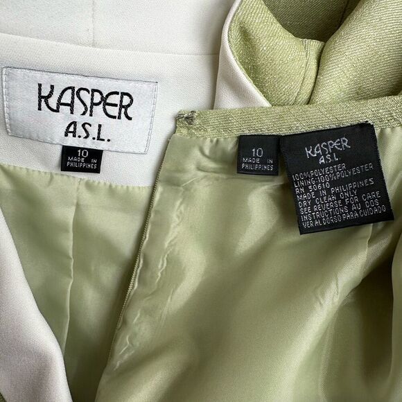 Kasper A.S.L. Mint Green White Skirt Suit | Size 10 | Vintage 90s Career Set - Picture 6 of 8